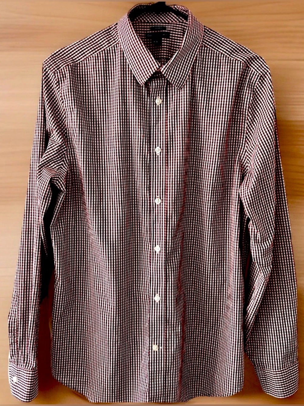 Gap Men’s Red/Gray Plaid Long Sleeve Button Up 100% Cotton Casual Shirt L Slim